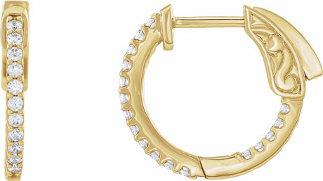 14K Yellow Gold 1/3 CTW Natural Diamond Inside-Outside 15.5 mm Hinged Hoop Earrings