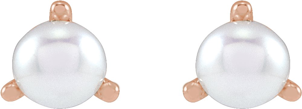 14K Rose 3 mm Cultured White Seed Pearl Earrings