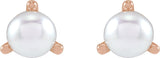 14K Rose 3 mm Cultured White Seed Pearl Earrings