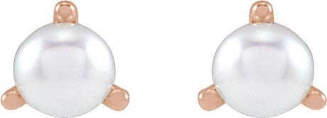 14K Rose 3 mm Cultured White Seed Pearl Earrings