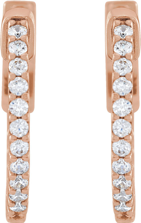 14K Rose 1/3 CTW Natural Diamond Inside-Outside 15.5 mm Hinged Hoop Earrings