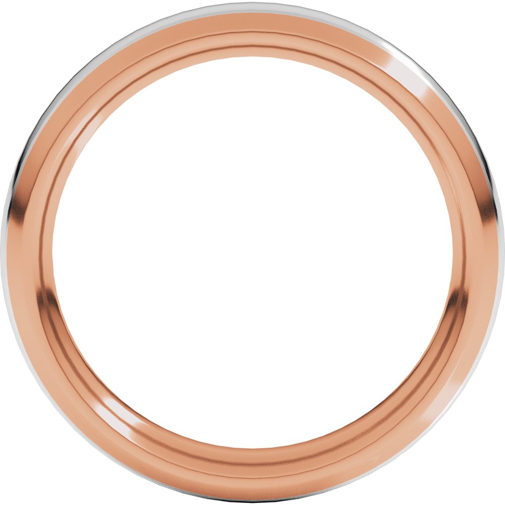 14K Rose/White 4 mm Stepped Beveled-Edge Inlay Comfort-Fit Half Round Band Size 5