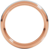 14K Rose/White 4 mm Stepped Beveled-Edge Inlay Comfort-Fit Half Round Band Size 5