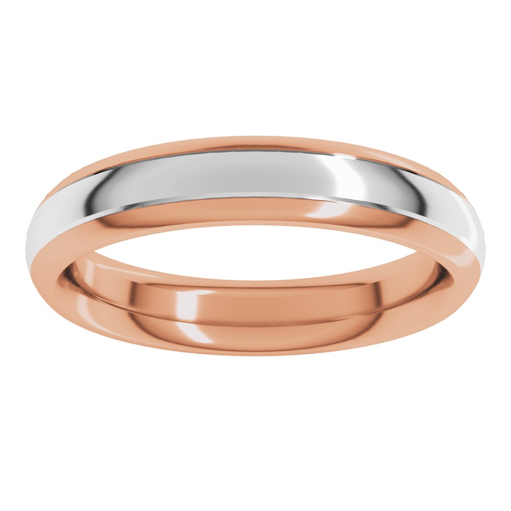 14K Rose/White 4 mm Stepped Beveled-Edge Inlay Comfort-Fit Half Round Band Size 5
