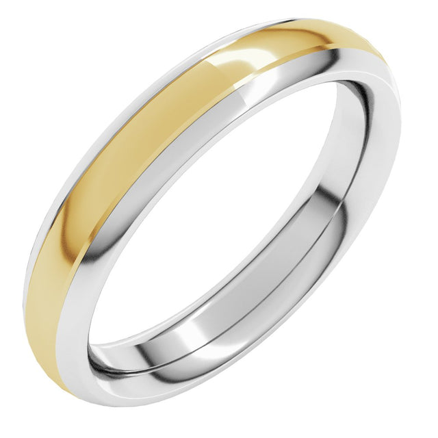 14K White/Yellow 4 mm Stepped Beveled-Edge Inlay Comfort-Fit Half Round Band Size 5.5