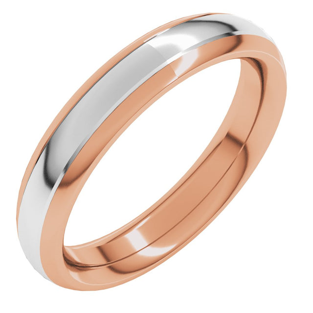 14K Rose/White 4 mm Stepped Beveled-Edge Inlay Comfort-Fit Half Round Band Size 5