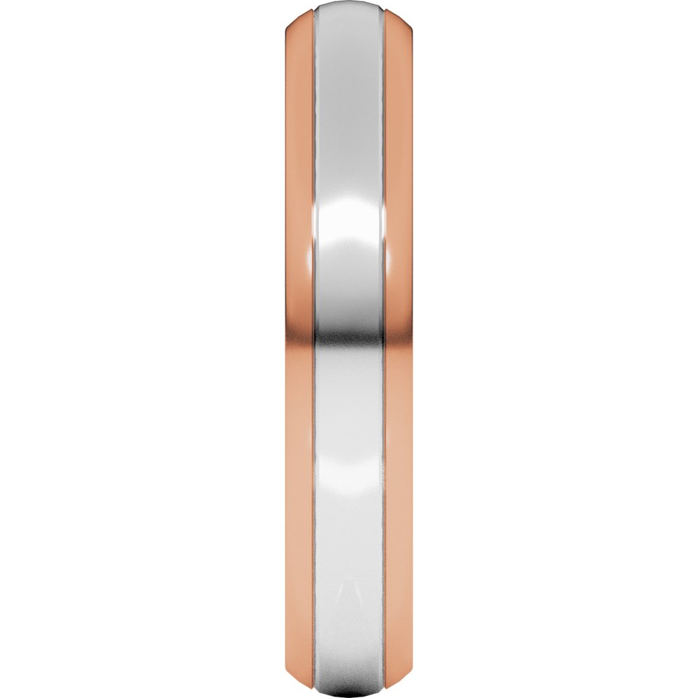 14K Rose/White 4 mm Stepped Beveled-Edge Inlay Comfort-Fit Half Round Band Size 5