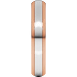 14K Rose/White 4 mm Stepped Beveled-Edge Inlay Comfort-Fit Half Round Band Size 5