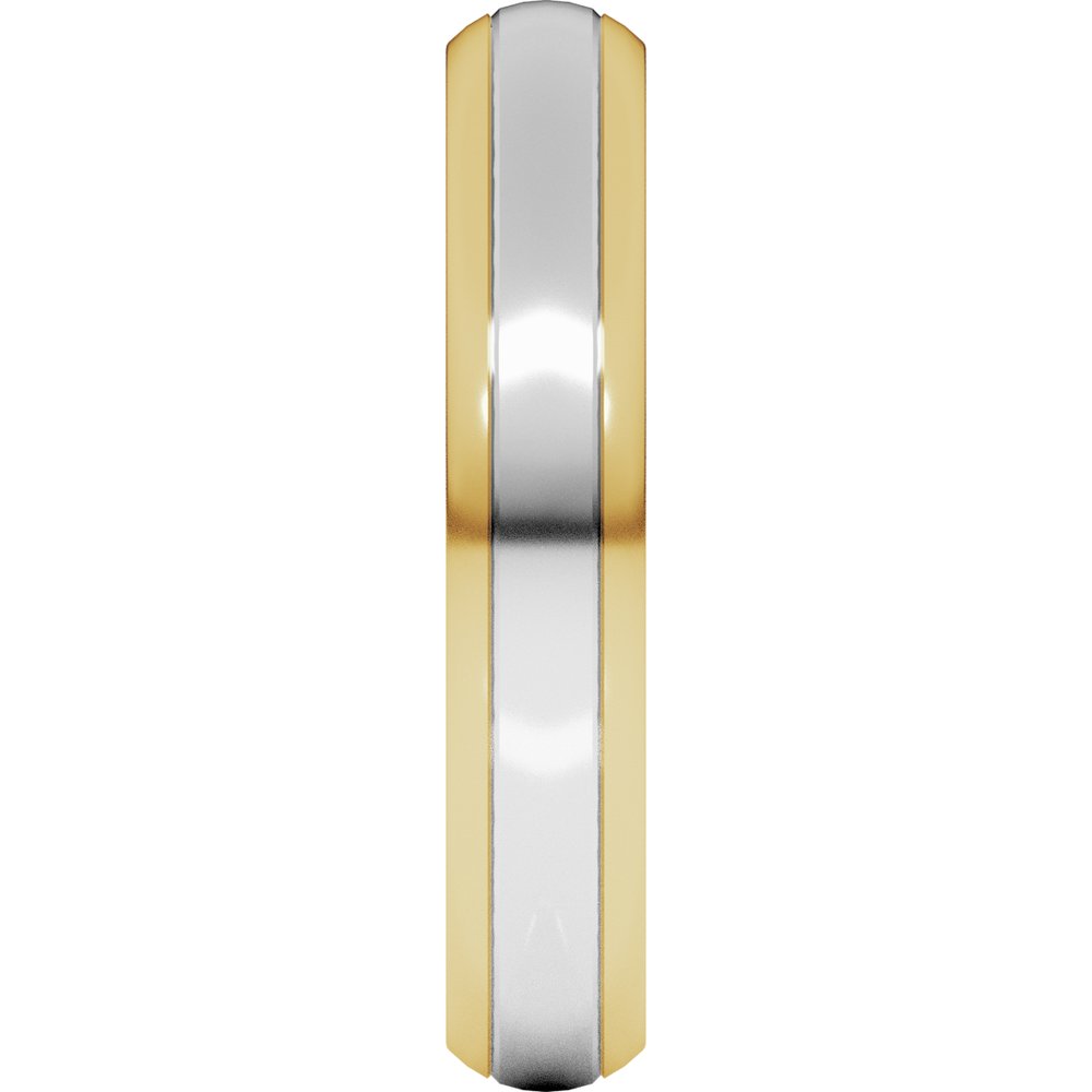 14K Yellow/White 4 mm Stepped Beveled-Edge Inlay Comfort-Fit Half Round Band Size 7