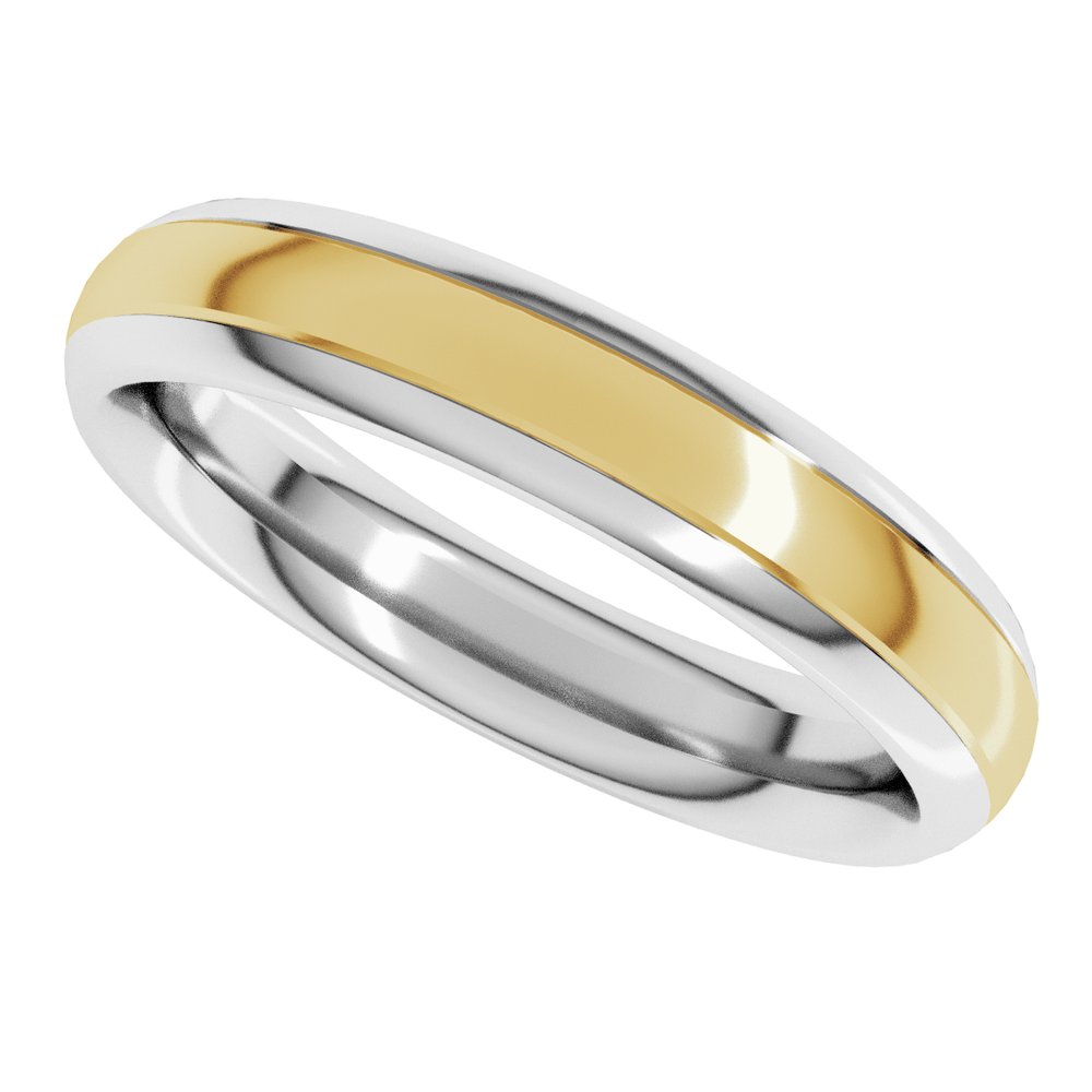 14K White/Yellow 4 mm Stepped Beveled-Edge Inlay Comfort-Fit Half Round Band Size 5.5