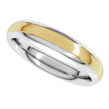 14K White/Yellow 4 mm Stepped Beveled-Edge Inlay Comfort-Fit Half Round Band Size 5.5