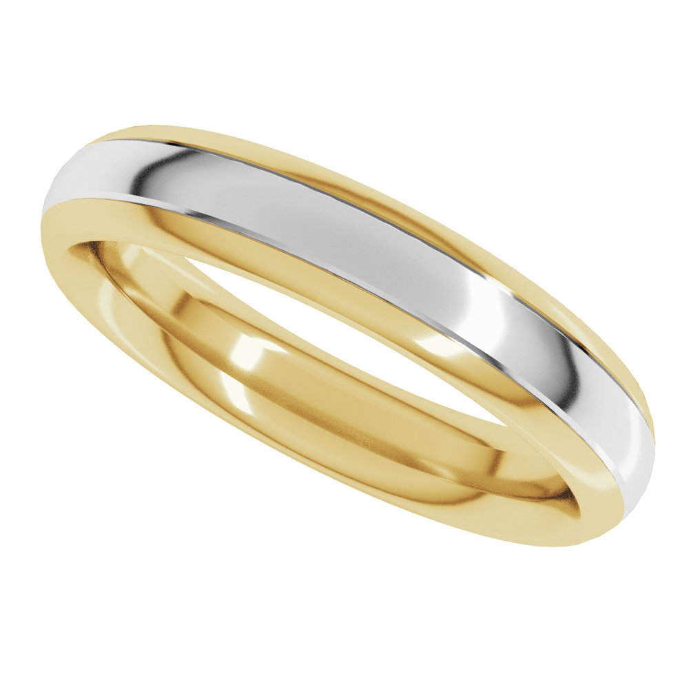 14K Yellow/White 4 mm Stepped Beveled-Edge Inlay Comfort-Fit Half Round Band Size 9