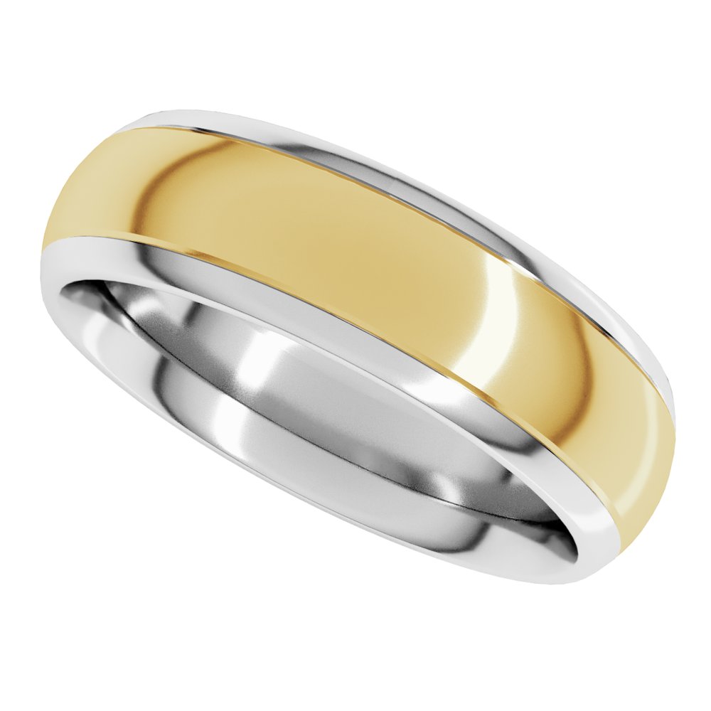 14K White/Yellow 6 mm Stepped Beveled-Edge Inlay Comfort-Fit Half Round Band