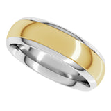 14K White/Yellow 6 mm Stepped Beveled-Edge Inlay Comfort-Fit Half Round Band