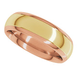 14K Rose/Yellow 6 mm Stepped Beveled-Edge Inlay Comfort-Fit Half Round Band Size 8.5