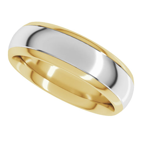 14K Yellow/White 6 mm Stepped Beveled-Edge Inlay Comfort-Fit Half Round Band Size 11