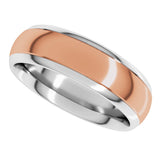 14K White/Rose 6 mm Stepped Beveled-Edge Inlay Comfort-Fit Half Round Band Size 10