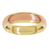 14K Yellow/Rose 5 mm Stepped Beveled-Edge Inlay Comfort-Fit Half Round Band Size 10