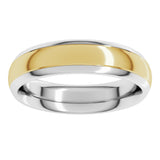 14K White/Yellow 5 mm Stepped Beveled-Edge Inlay Comfort-Fit Half Round Band Size 5