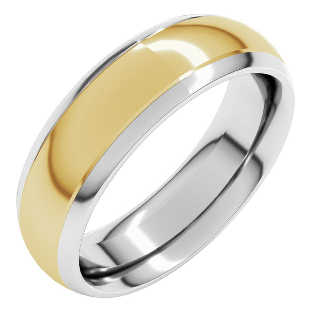 14K White/Yellow 6 mm Stepped Beveled-Edge Inlay Comfort-Fit Half Round Band Size 10