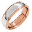 14K Rose/White 6 mm Stepped Beveled-Edge Inlay Comfort-Fit Half Round Band Size 9.5