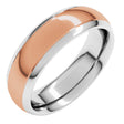 14K White/Rose 6 mm Stepped Beveled-Edge Inlay Comfort-Fit Half Round Band Size 10
