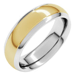 14K White/Yellow 6 mm Stepped Beveled-Edge Inlay Comfort-Fit Half Round Band Size 8.5