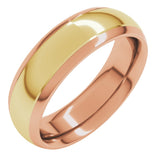 14K Rose/Yellow 6 mm Stepped Beveled-Edge Inlay Comfort-Fit Half Round Band Size 8.5
