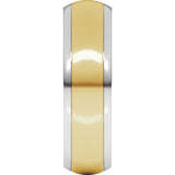 14K White/Yellow 6 mm Stepped Beveled-Edge Inlay Comfort-Fit Half Round Band Size 10