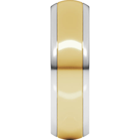 14K White/Yellow 6 mm Stepped Beveled-Edge Inlay Comfort-Fit Half Round Band Size 10