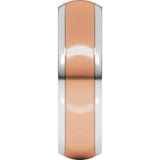 14K White/Rose 6 mm Stepped Beveled-Edge Inlay Comfort-Fit Half Round Band Size 10