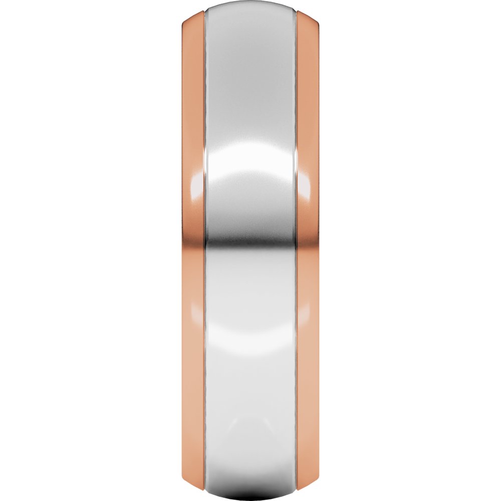 14K Rose/White 6 mm Stepped Beveled-Edge Inlay Comfort-Fit Half Round Band Size 9.5