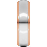 14K Rose/White 6 mm Stepped Beveled-Edge Inlay Comfort-Fit Half Round Band Size 9.5