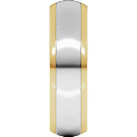 14K Yellow/White 6 mm Stepped Beveled-Edge Inlay Comfort-Fit Half Round Band