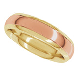 14K Yellow/Rose 5 mm Stepped Beveled-Edge Inlay Comfort-Fit Half Round Band Size 10