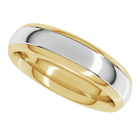 14K Yellow/White 5 mm Stepped Beveled-Edge Inlay Comfort-Fit Half Round Band Size 9.5
