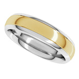 14K White/Yellow 5 mm Stepped Beveled-Edge Inlay Comfort-Fit Half Round Band Size 5