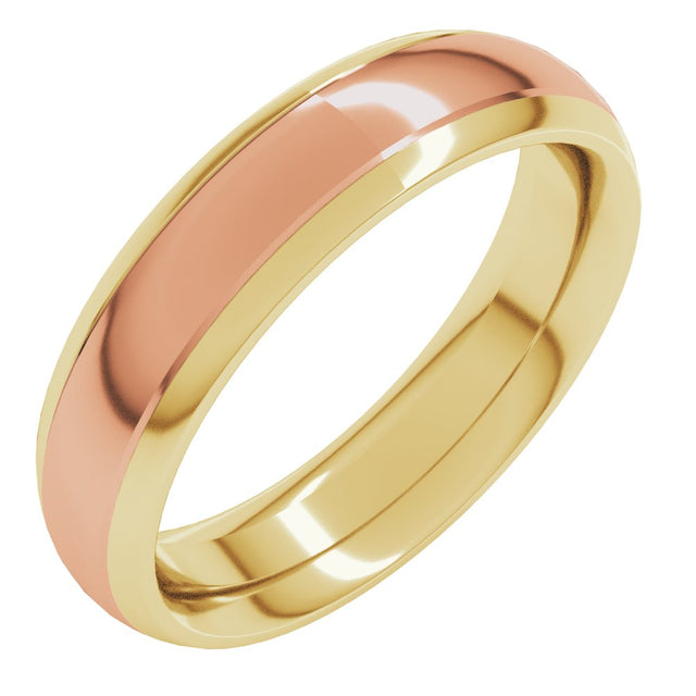 14K Yellow/Rose 5 mm Stepped Beveled-Edge Inlay Comfort-Fit Half Round Band Size 10