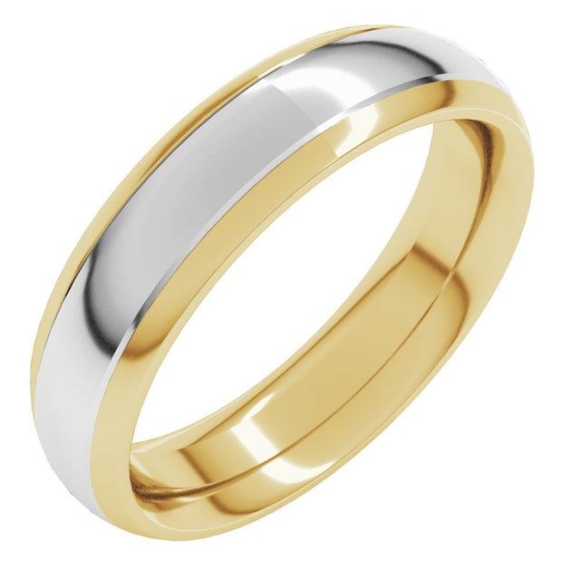 14K Yellow/White 5 mm Stepped Beveled-Edge Inlay Comfort-Fit Half Round Band Size 8