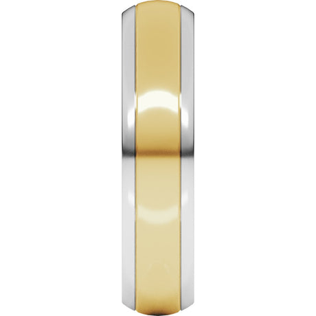 14K White/Yellow 5 mm Stepped Beveled-Edge Inlay Comfort-Fit Half Round Band Size 5