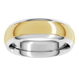 14K White/Yellow 6 mm Stepped Beveled-Edge Inlay Comfort-Fit Half Round Band Size 10