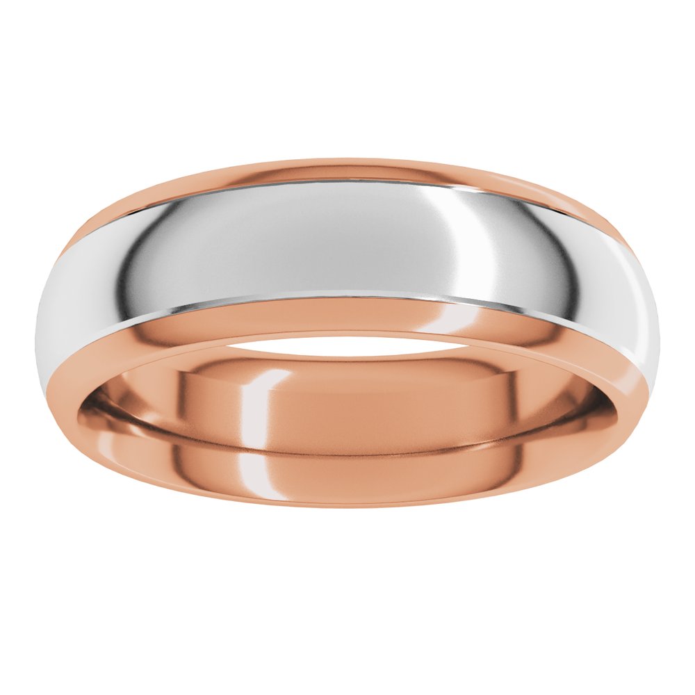 14K Rose/White 6 mm Stepped Beveled-Edge Inlay Comfort-Fit Half Round Band Size 9.5