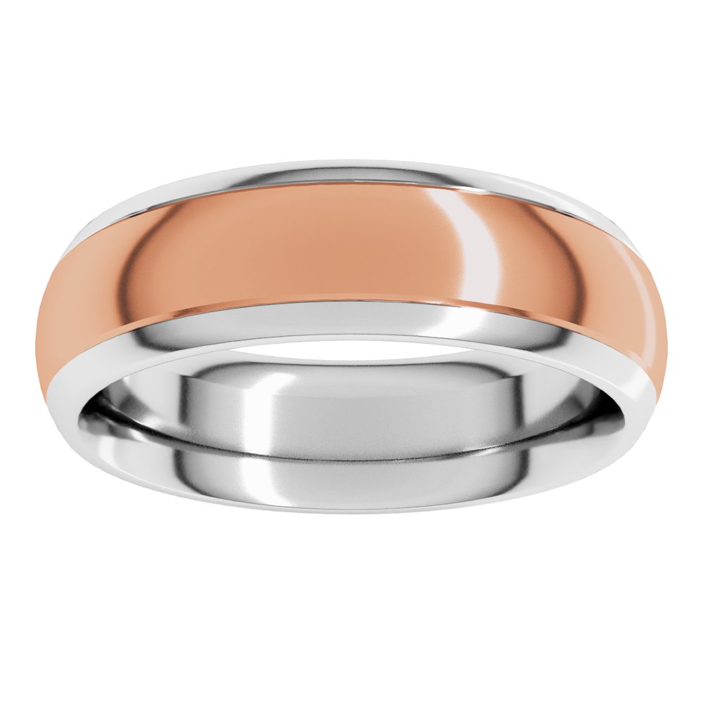 14K White/Rose 6 mm Stepped Beveled-Edge Inlay Comfort-Fit Half Round Band Size 10