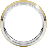 14K White/Yellow 6 mm Stepped Beveled-Edge Inlay Comfort-Fit Half Round Band