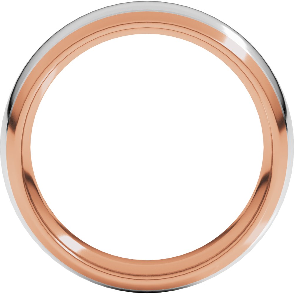 14K Rose/White 6 mm Stepped Beveled-Edge Inlay Comfort-Fit Half Round Band Size 9.5
