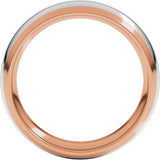 14K Rose/White 6 mm Stepped Beveled-Edge Inlay Comfort-Fit Half Round Band Size 9.5