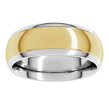 14K White/Yellow 7 mm Stepped Beveled-Edge Inlay Comfort-Fit Half Round Band Size 6.5