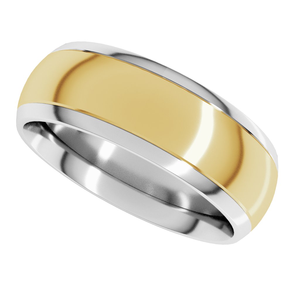 14K White/Yellow 7 mm Stepped Beveled-Edge Inlay Comfort-Fit Half Round Band Size 6.5