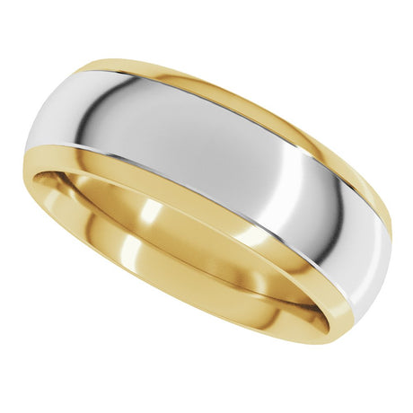 14K Yellow/White 7 mm Stepped Beveled-Edge Inlay Comfort-Fit Half Round Band Size 10.5