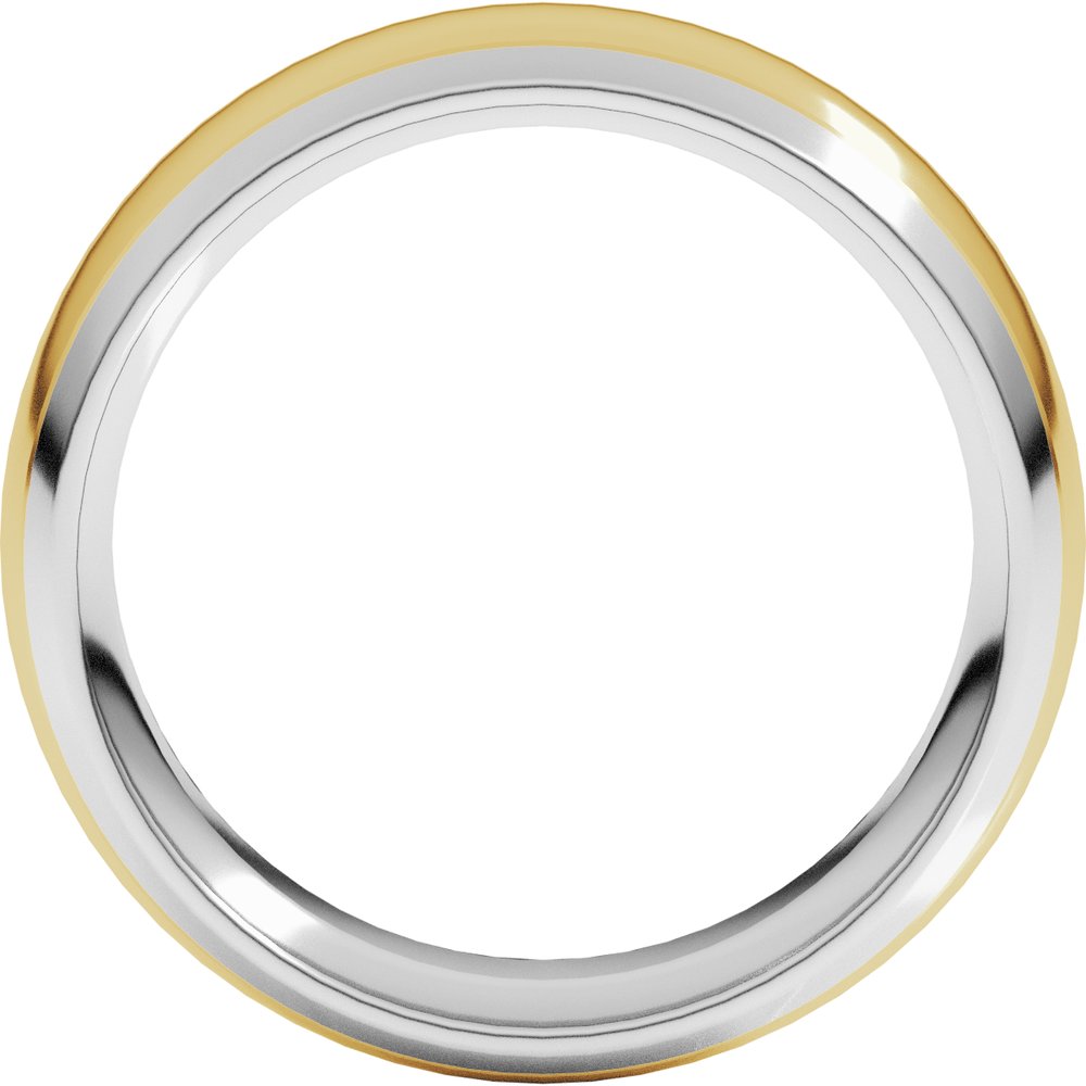 14K White/Yellow 7 mm Stepped Beveled-Edge Inlay Comfort-Fit Half Round Band Size 6.5